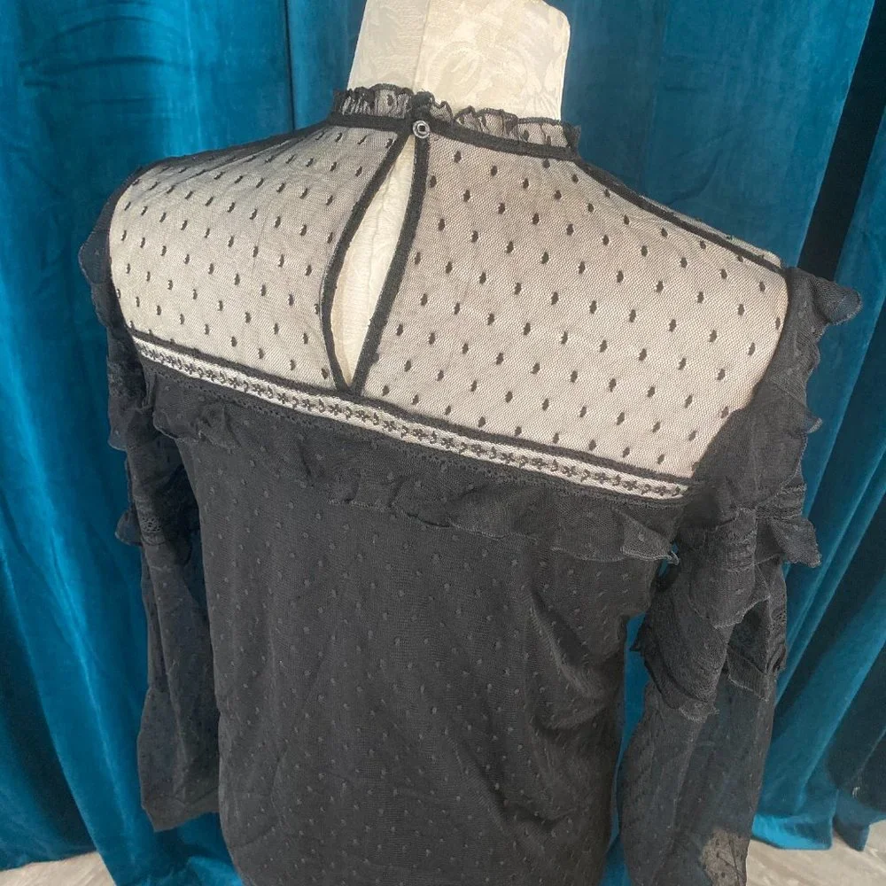 Express Mock Neck Ruffle & Lace Long Sleeve Top - Picture 5 of 7